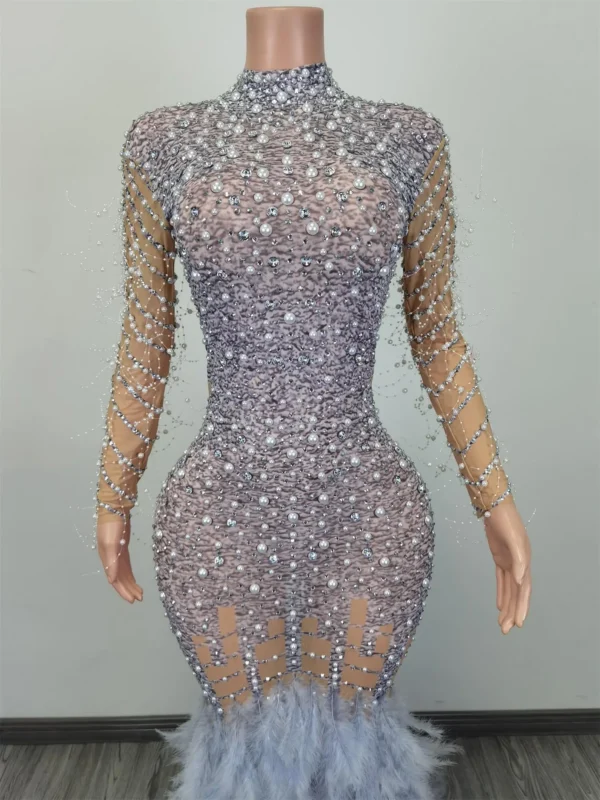 Sexy Sparkly Rhinestones Sleeveless Long Dress  Women Birthday Celebrate Evening Photo Shoot Stage Performance Costume